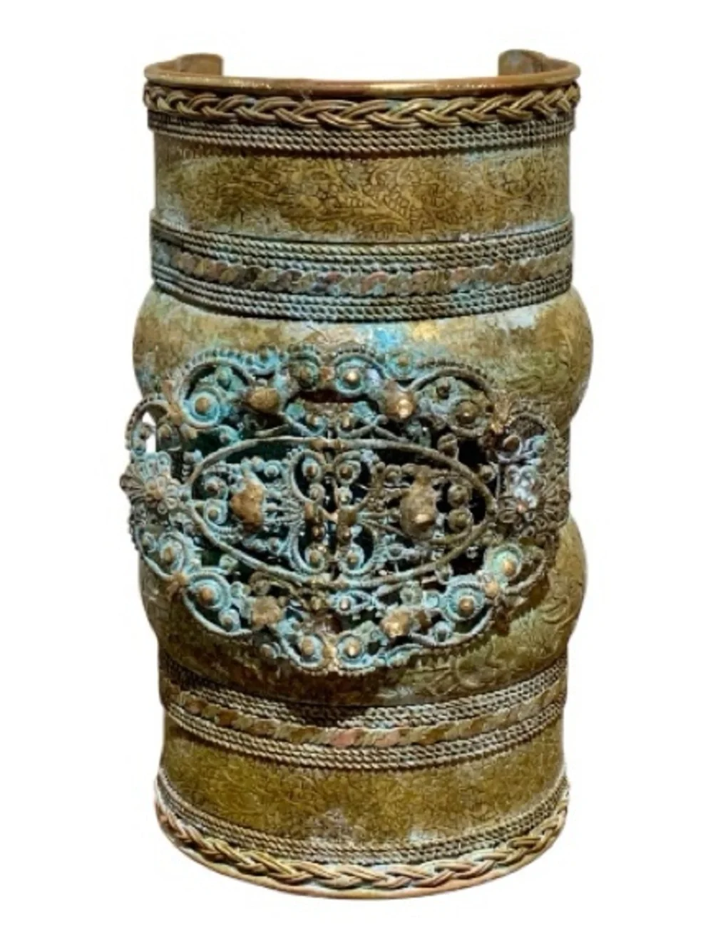 Handcrafted Artisan Antiqued Brass and Patina Cuff